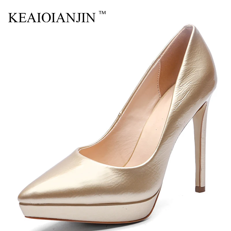 

KEAIQIANJIN Sexy Women's Bridal Shoes Woman Golden Silver High Heels Shoes Plus Size Pointed Toe Wedding Party Pumps Stiletto