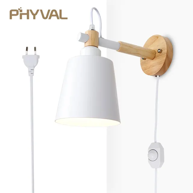 Wood Wall Lamp Nordic Light Line Cable With Switch Dimmer Wood Wall Lamp Nordic Light Line Cable With Switch Dimmer Lamps For Bedroom Dining Room Incandescent Lights