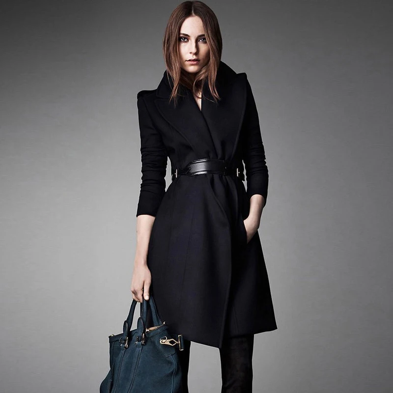 2019 Европейский стиль Свободное Женское шерстяное пальто большой карман утолщенный длинный рукав на шнуровке зимняя куртка женская cc44