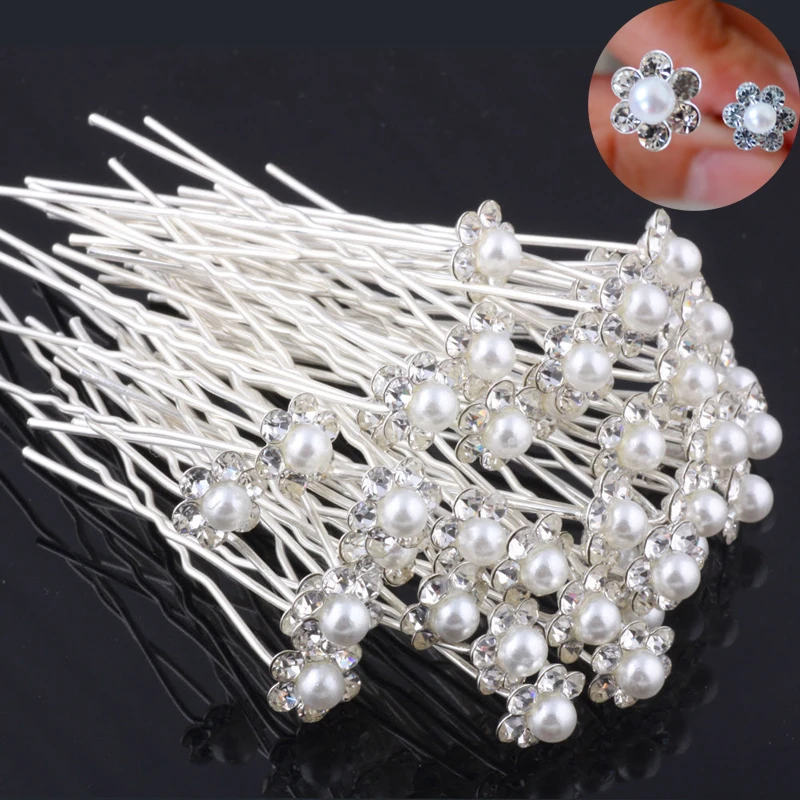

LNRRABC 20 40pcs Blingbling Floral Headwear Simulated Pearl Flower Hair Sticks Accessories Bridal Hairpins Crystal Hair Jewelry