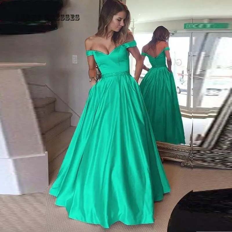 

Long Cheap Formal Women Green Satin Evening Dresses Long 2019 Moroccan Vestiti Da Sera Donna Beads Prom Dress Robe De Soiree