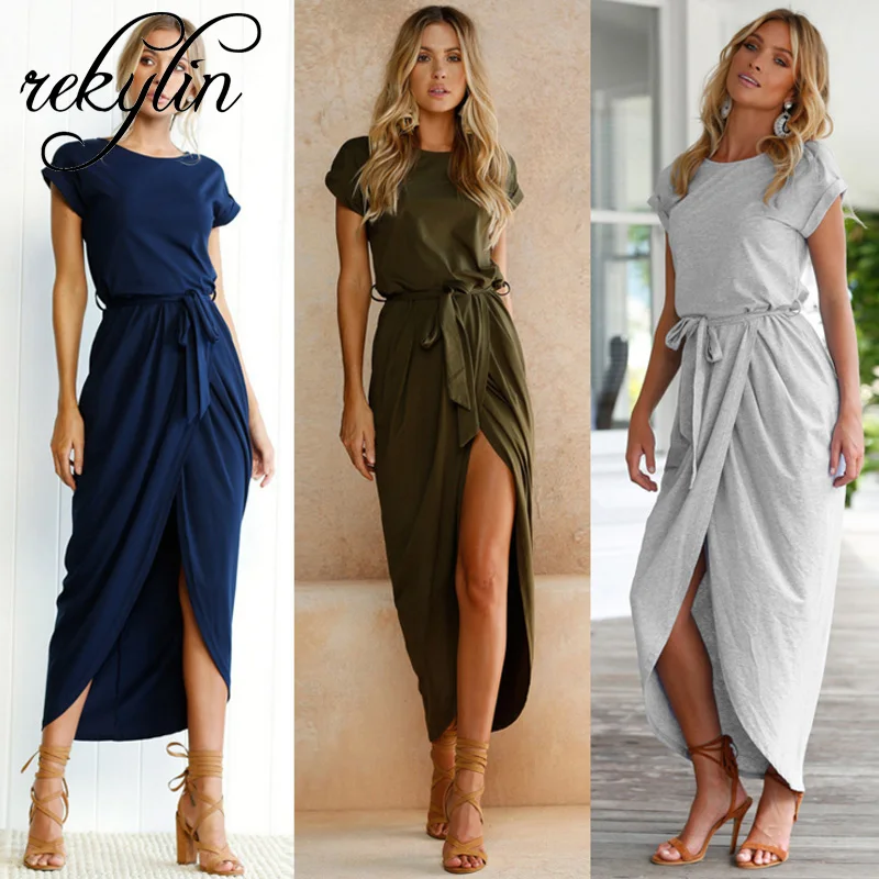 

2018 New Sexy Women O-neck Short Sleeve Dresses Tunic Summer Beach Sun Casual Femme Vestidos Lady Clothing Dress