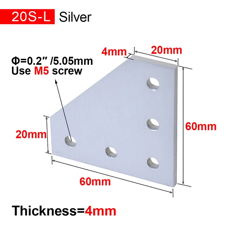 10 шт. 20x20 с 5 отверстиями 90 градусов шарнирная доска угловой кронштейн Соединительная лента для алюминиевого профиля