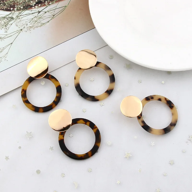 

Retro Round Tortoiseshell Earrings for Women Alloy Gold Acrylic Leopard Earrings 2019 Fashion Earings Fashion Jewelry Pendientes