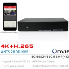 ANTS 4CH,8CH,16CH H.265 4K(8MP) Onvif NVR Support 2x6TB SATA HDD with AEEye Smartphone View App support HDMI Video Audio output