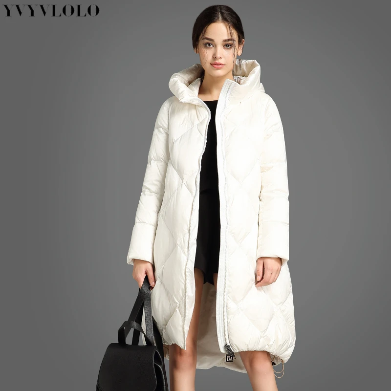 Женская длинная пуховая куртка, теплая зимняя парка асимметричной длины с х/б, зимнее пальто