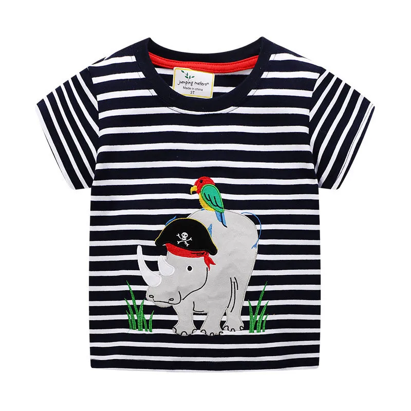 Jumping meters Baby Boy Cute Summer T shirt Kids Short Sleeve Cartoon T shirt with Animals Printed Boys Tees Boys Girls Clothing - Цвет: T6140 rhinoceros