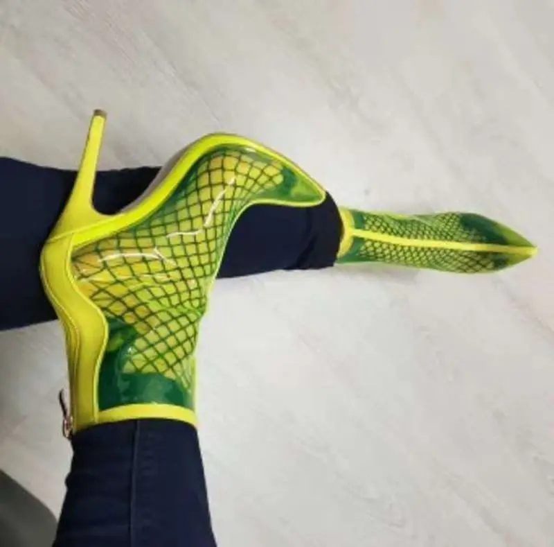

New fashion high quality jelly band women's boots pointed toe thin high heels transparent yellow party shoes INS hot short boots