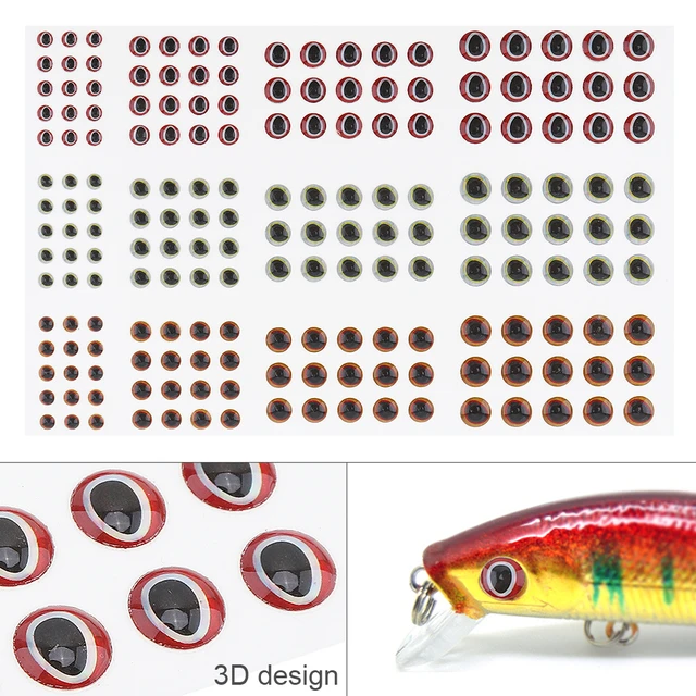 183pcs/lot 3D Fishing Lure Eyes Sticker Red Green Orange 3mm 4mm 5mm 6mm  Mixed Fly