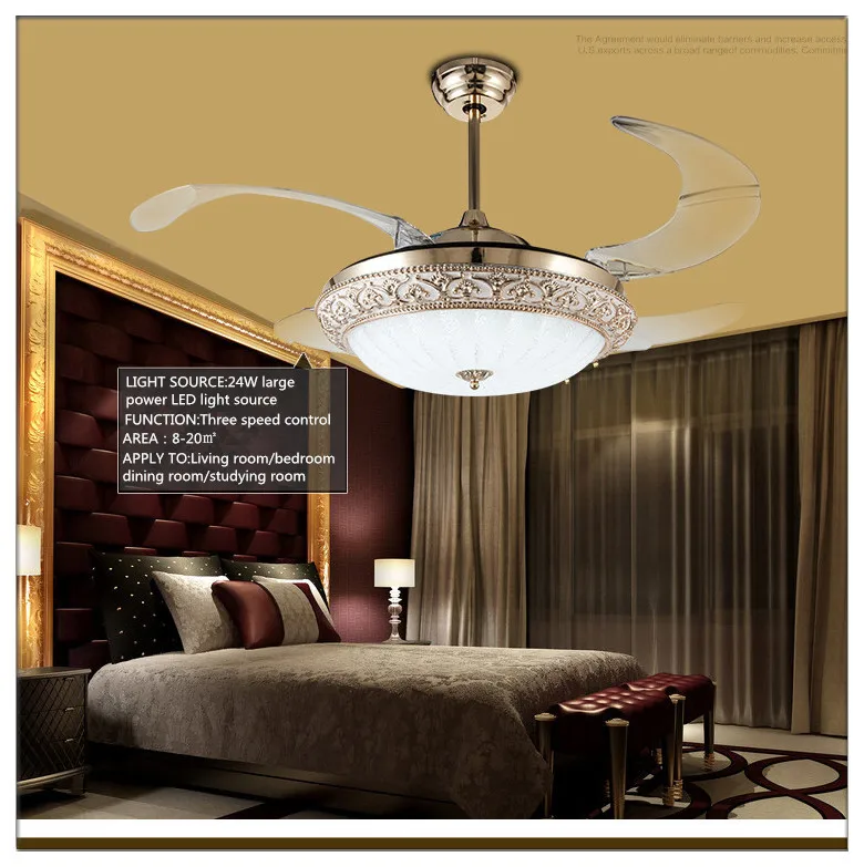 Modern European Elegant Round Shaped Led Ceiling Fan Lights With Retractable Blade