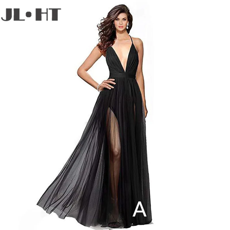 

Sexy V-Neck Evening Dresses Long A-Line Prom Dress Spaghetti Straps Front Slits Pleat Chiffon Evening Dress