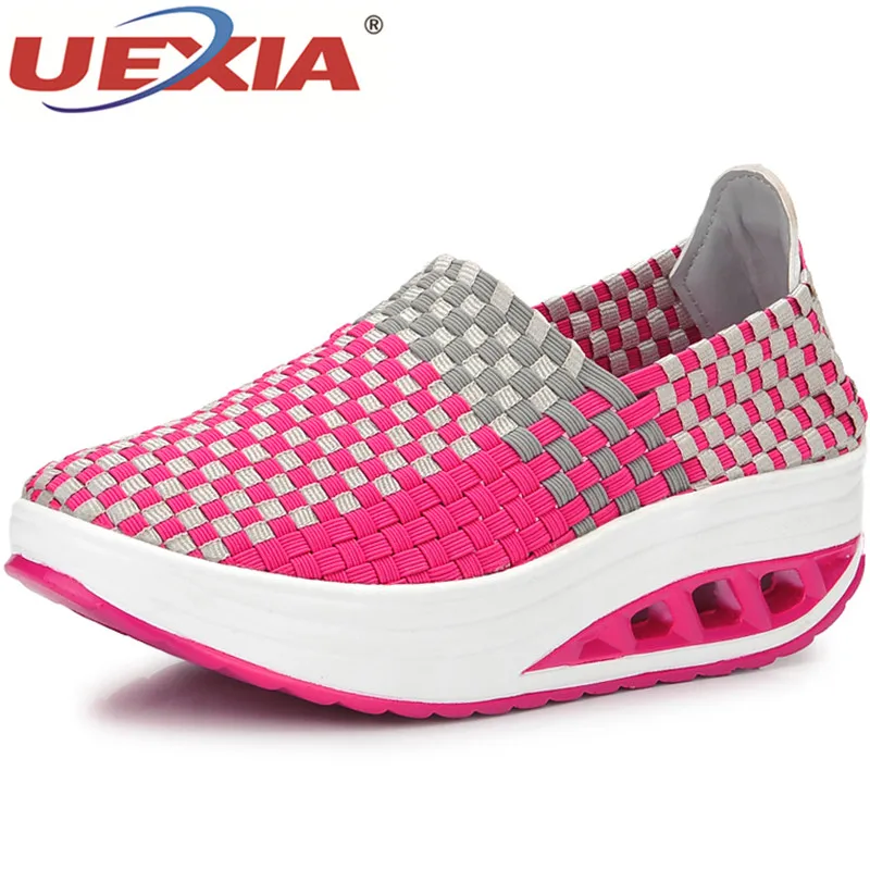 

UEXIA 2018 Walking Women Flats Autumn Casual Shoes Breathable Female Woven Shoes Slip On Ladies Loafers Handmade Shoes Sneakers