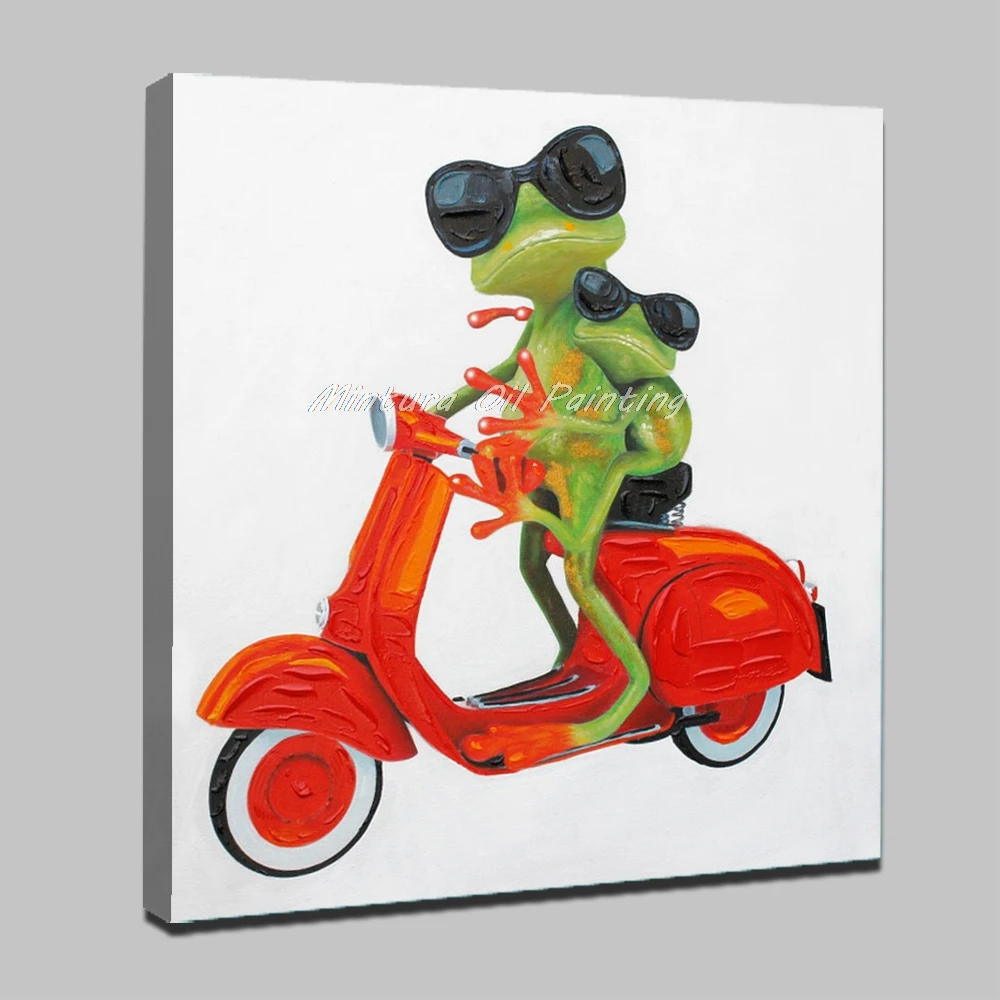 New! Large Hand Painted Modern Abstract Cartoon Animal Oil Painting On Canvas Music Frog Wall Art For Children's Room Home Decor - Цвет: MT160223