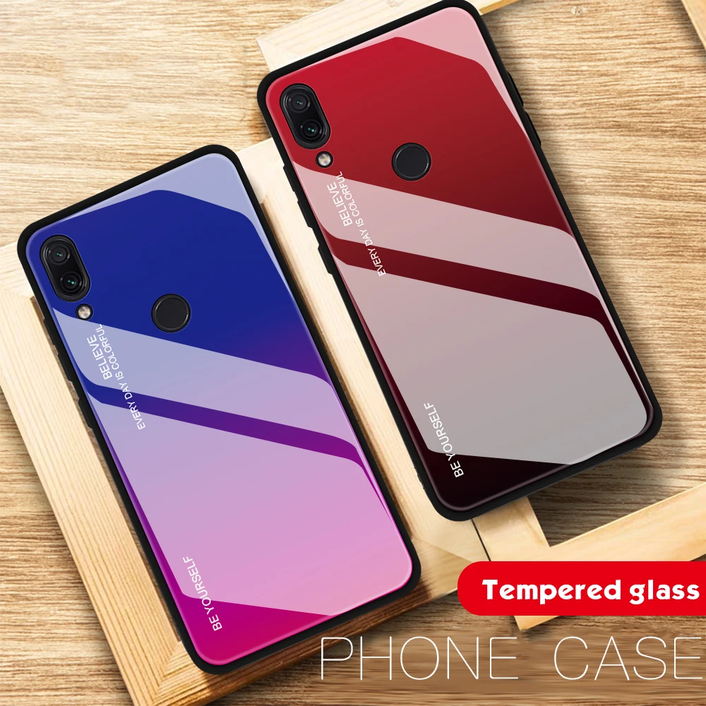 

Gradient Glass Phone Case For Xiaomi Redmi Note 7 Note7 Pro Tempered Glass Cover Shell For Xiomi Note 7 Pro 7Pro Business Cover