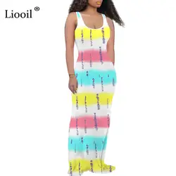Liooil/Большие размеры, Платье макси с принтом, женская одежда 2019, летнее сексуальное длинное платье на бретелях, с круглым вырезом, с высокой