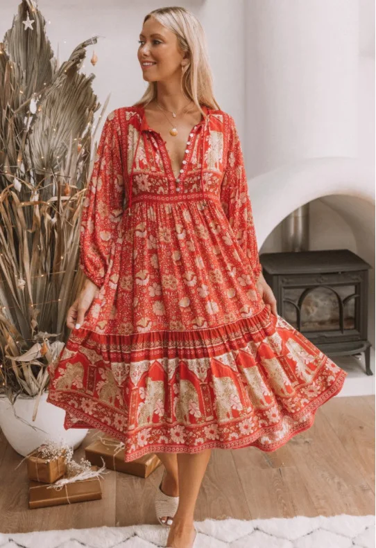 

Print Night Club Sexy Bohemian Maxi Dresses for Women Straight V-Neck Summer Beach Dresses Night Club Vestidos