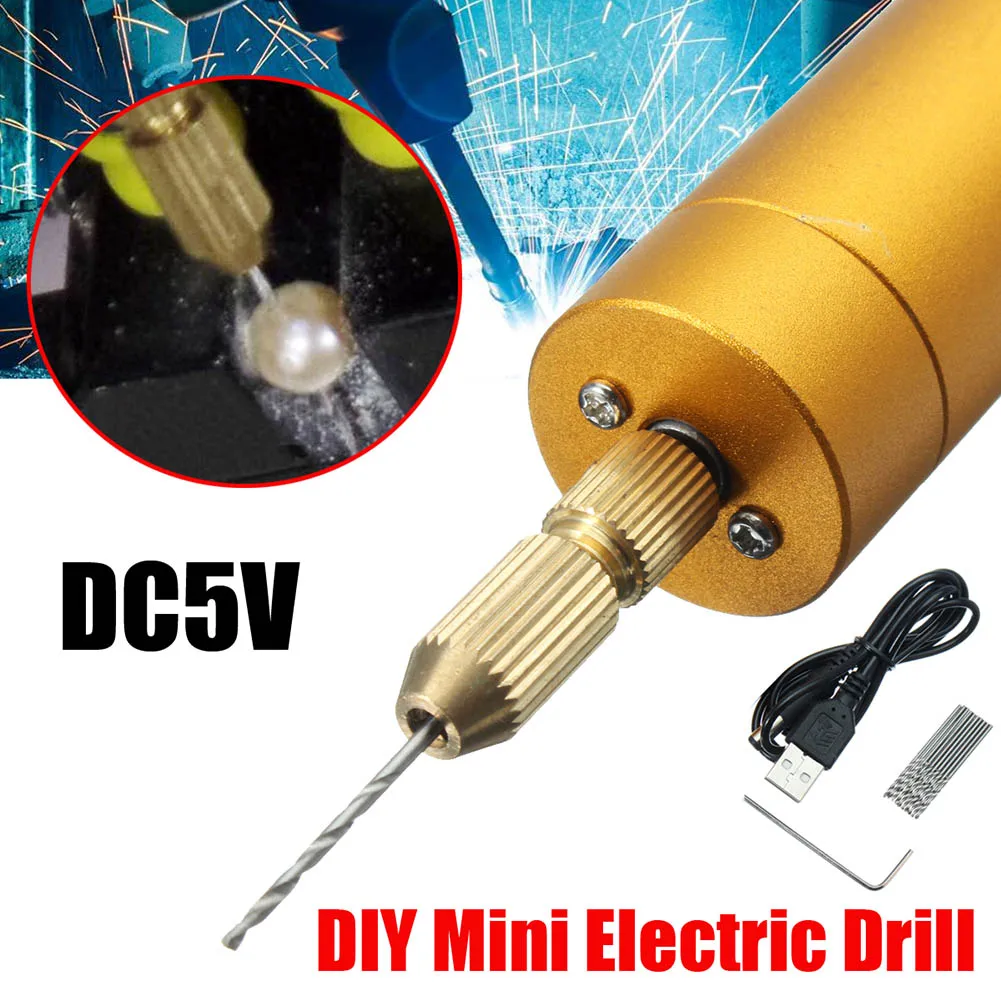 

DC 5V Mini Aluminum Electric Motor Hand Drill 10 Twist Bits DIY for Wood PCB JDH99