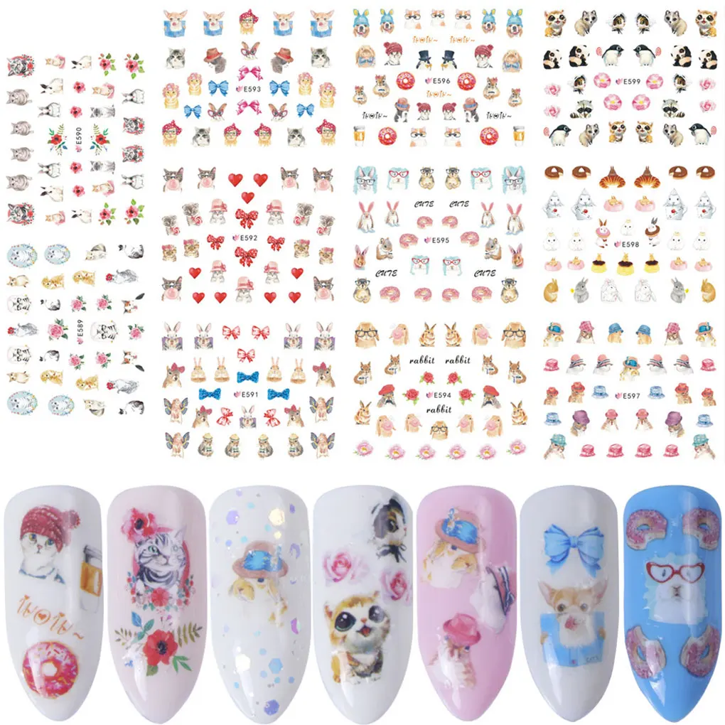 11 Sheets/set Rabbit Bunny Cat Manicure Sticker Cartoon Animal DIY Nail ...