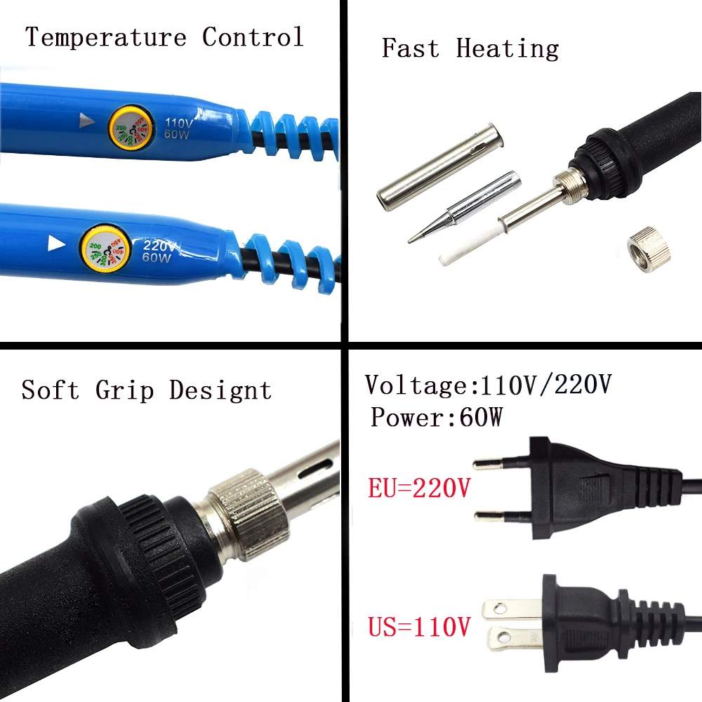 Chanseon EU/US 60 Вт Электрический паяльник, набор с регулируемой температурой, сварочный паяльник, паяльная станция, паяльник, коробка