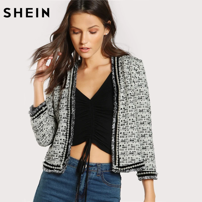 SHEIN Модный Блейзер С Бусинами Женский Осенний Элегантный Длинными Рукавами|blazer