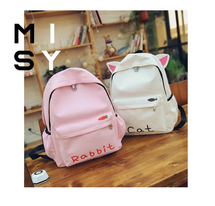 HISUELY Fashion Canvas Backpack Cartoon Rabbit Ears Back pack Women Casual Students School Bags Student Rucksack Collenge Style best stylish backpacks for college