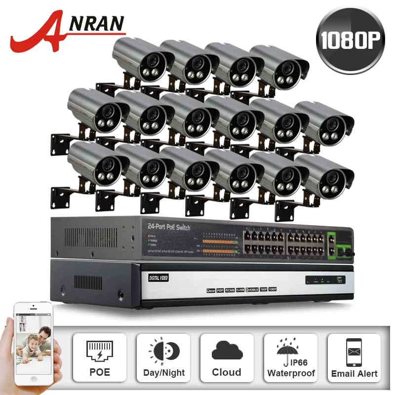 

16CH HDMI NVR& 24CH POE Switch Security CCTV System&1080P HD Sony Sensor 25fps Outdoor 2Array IR Surveillance Camera Kit+6TB HDD