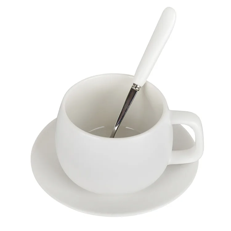 Выразительная черная матовая фарфоровая кофейная чашка, блюдце, ложка, набор 250 мл, офисный мороз, керамическая чайная чашка, Европа для кафе "время пить чай", чайная чашка, Прямая поставка - Цвет: 1White Cup
