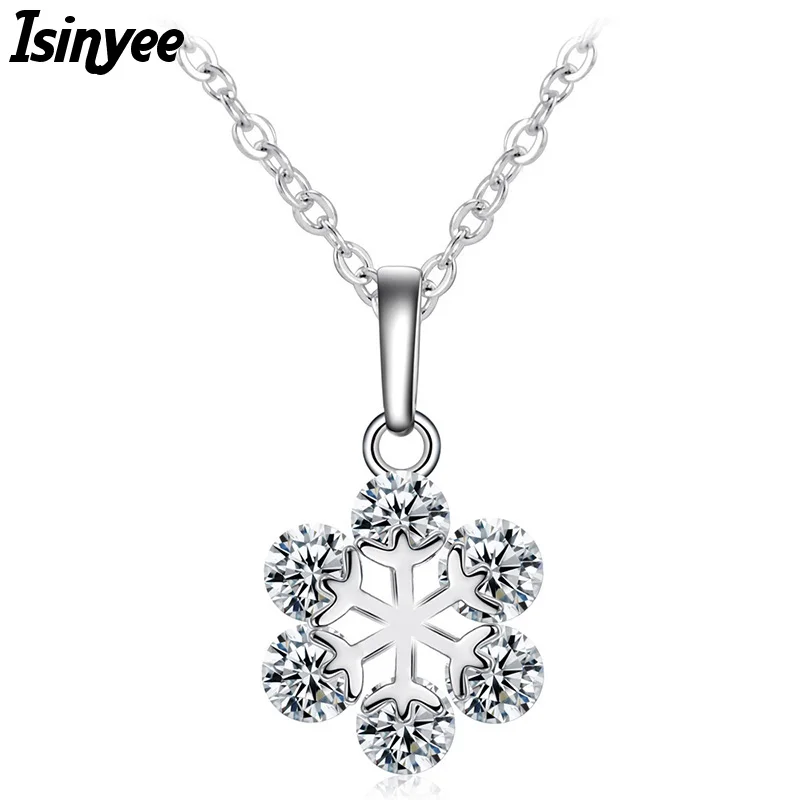 ISINYEE Moda CZ Cadeia Pingente de Floco De Neve Colar de Zircônia Cúbica Para Mulheres Elegantes Partido Das Meninas Jóia de Cristal de Prata de Ouro