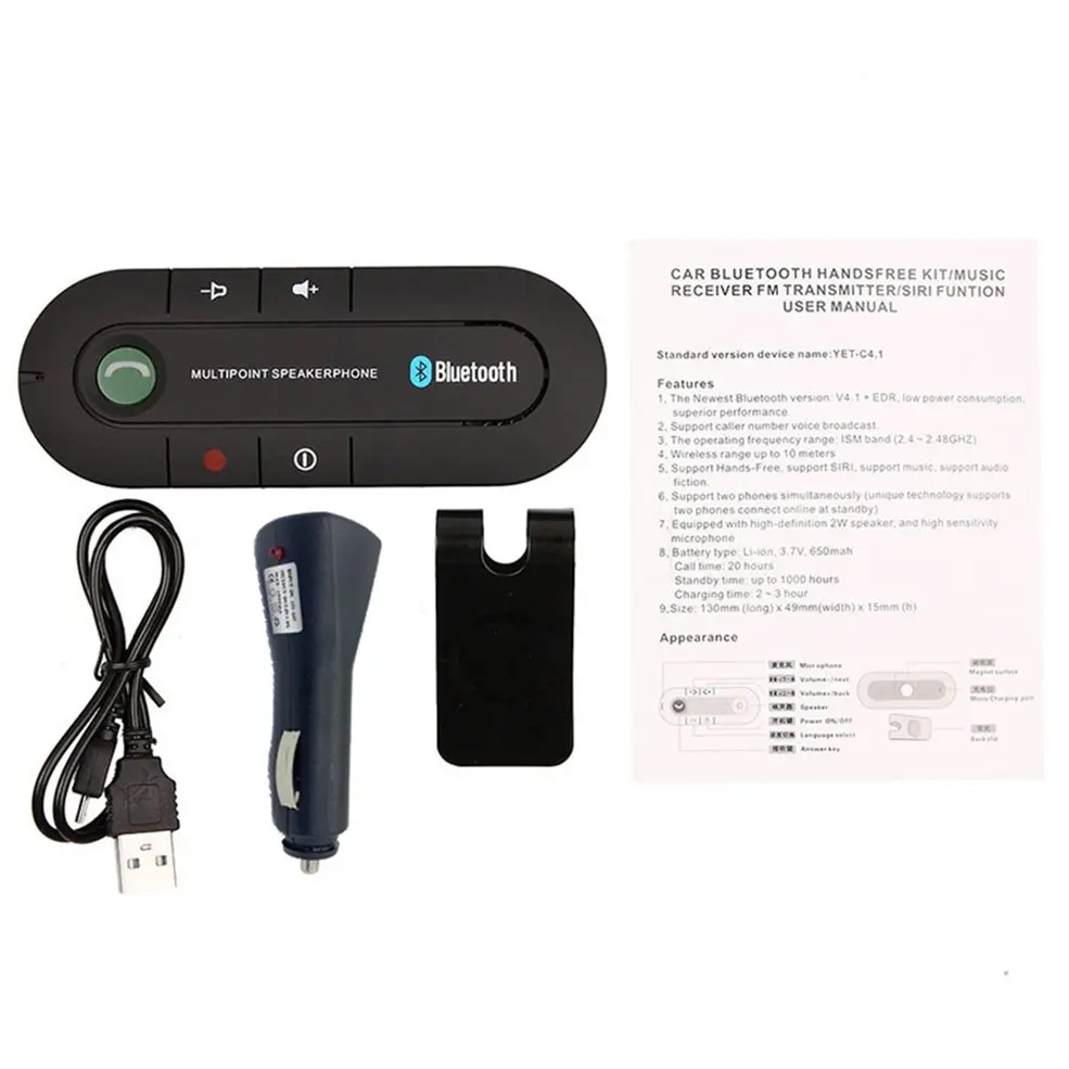 

Wireless Car Kit Handsfree Speaker Phone Visor Clip for iPhone Android