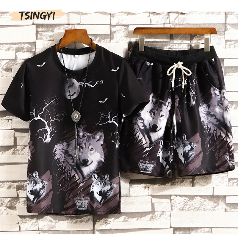 Tsingyi Summer 3D printed Wolf Men's Sportswear Sets T-shirt + shorts Cool Tracksuit Men Suits Two Pieces Casual Man Clothing Tsingyi Summer 3D printed Wolf Men's Sportswear Sets T-shirt + shorts Cool Tracksuit Men Suits Two Pieces Casual Man Clothing