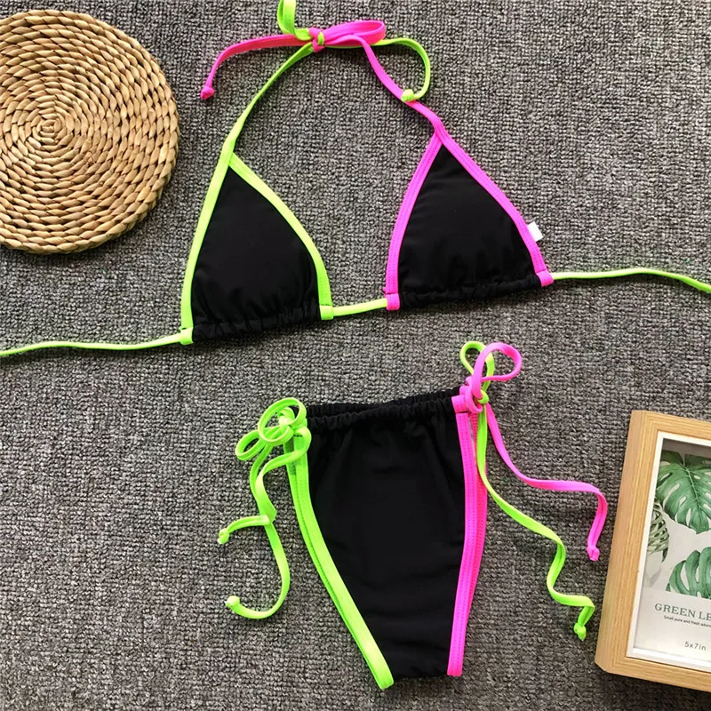 Mossha sexy neon bikini tanga banhistas micro