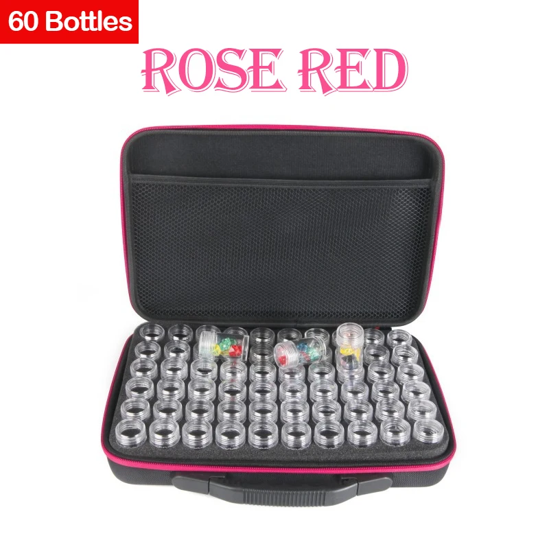 60 бутылок коробка для алмазной живописи контейнер для инструментов Коробка Для Хранения Чехол-держатель ручная сумка на молнии дизайн противоударный Прочный - Цвет: Rose Red