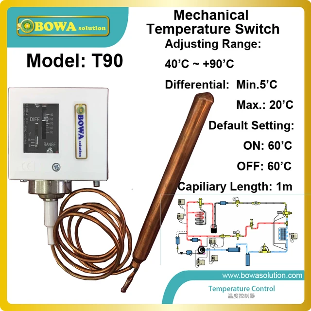 40 to 90 mechanical Temperature Switch for hot water supply