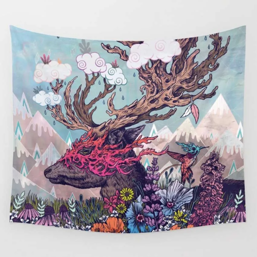 

Fashion Tapestry 2018 Deer Eyes Rain Bone Forest Bird Letters,Wall Hanging Art Set, Abstract Art Splatter Painting Home Decor