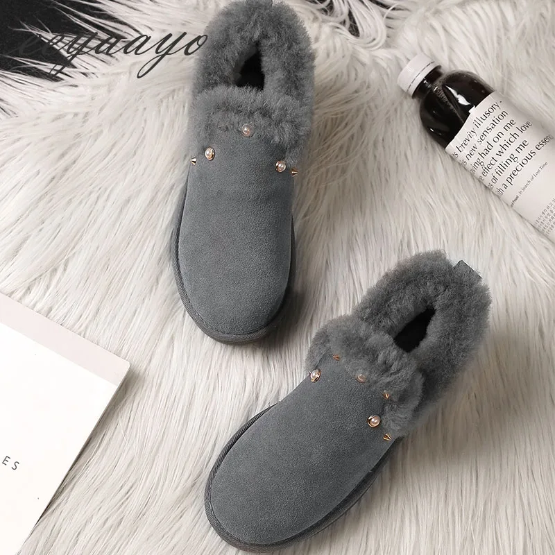 gray 2019 Femmes Cheville black Fourrure Gris De Red D'hiver Talon Doublure Vache Daim Bottes Nouveau Preal Neige Cuir Appartements Réel Véritable Laine Chaussures En ul1cK3TFJ