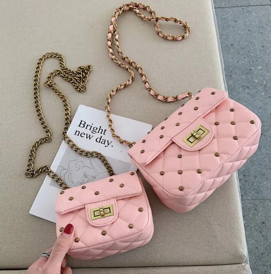 

Luxury brand Mini Square bag 2019 Summer New Quality PU Leather Women's Handbag Lingge Rivet Lock Chain Shoulder Messenger Bags