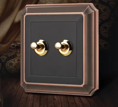 

Switch socket retro hand-made old black walnut brass copper switch single control dual control one single double three four open