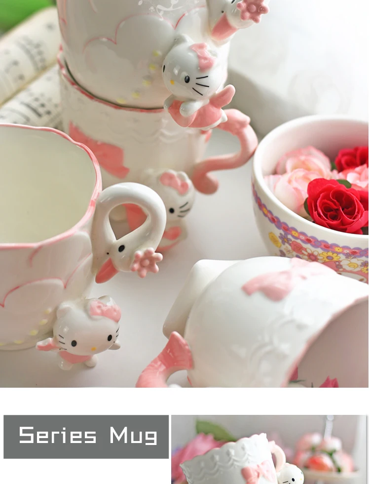 300 мл фарфоровая кружка с изображением милых животных Русалочки, принцессы, котенка, лебедя, молочного кофе, керамическая кружка для послеобеденного чая