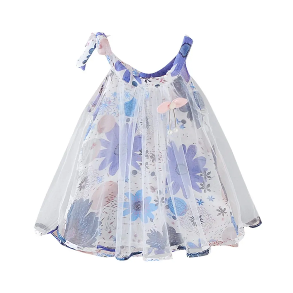 Платье принцессы с цветочным принтом на бретелях для новорожденных девочек, платье из пряжи и тюля, праздничная одежда, детское платье для малышей
