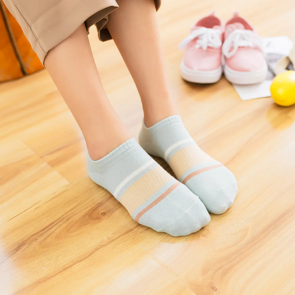 5 шт. Для женщин носки жаккардовые хлопковые милые полосатые тонкие носки дикий мелкой Повседневное спортивные носки-башмачки T528