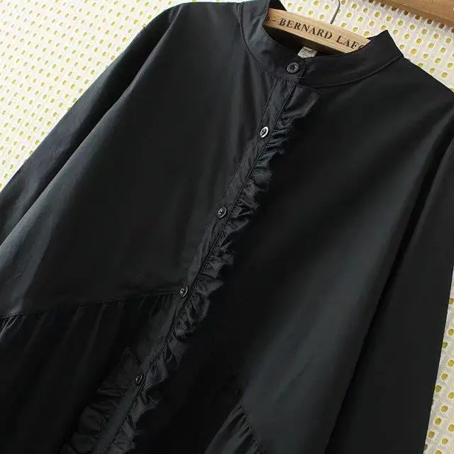 Plus Size 2XL-5XL Loose Women Clothing Long Shirt Long Sleeve Ruffles Shirt Blouse Black Red Button  Feminina Big Size  JZ226 (18)