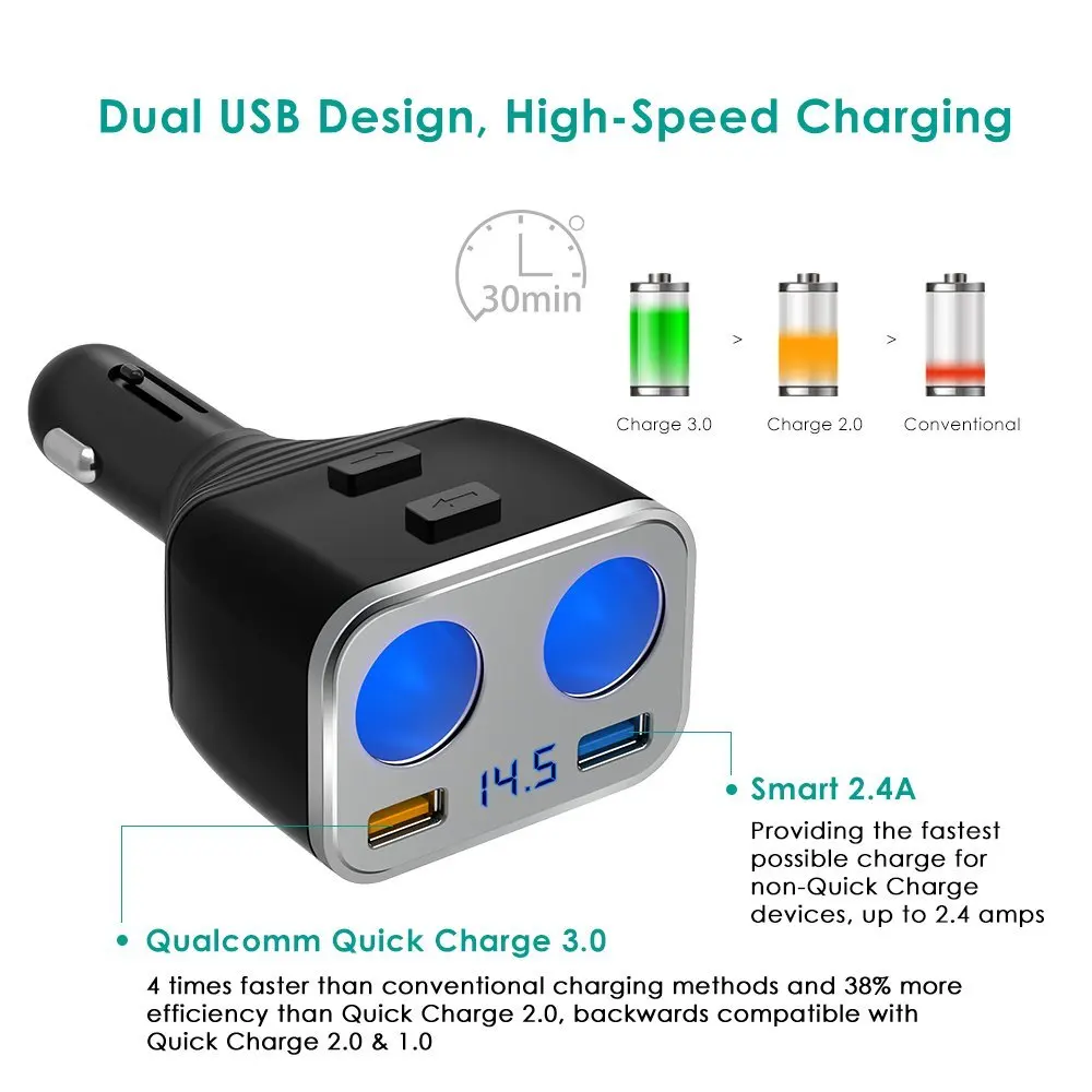Nulaxy автомобиля Зарядное устройство Quick Charge 3 0 двойной QC зарядных порта USB для с