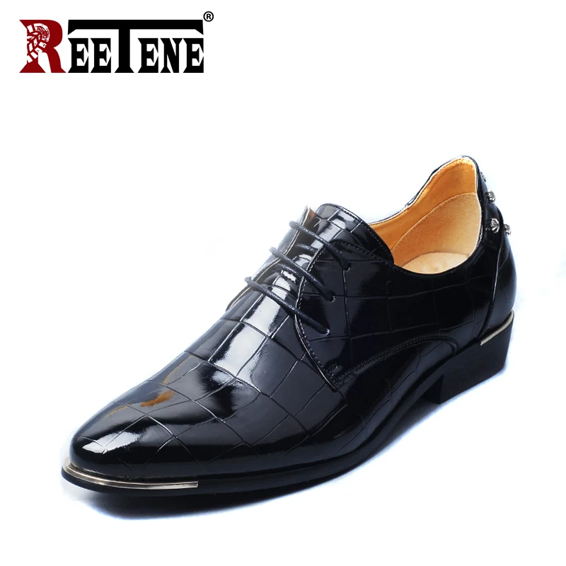 

REETENE 2018 Men Shoes Pointed Toe Shoes Men Business Leather Shoes Men Flats Lace Up Male Oxfords Footwear Zapatillas Hombre