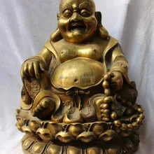 1" Китайский Огромный Бронзовый Золотой Свинка Счастливый Смех Будды Майтреи Лотоса Шарик Государства
