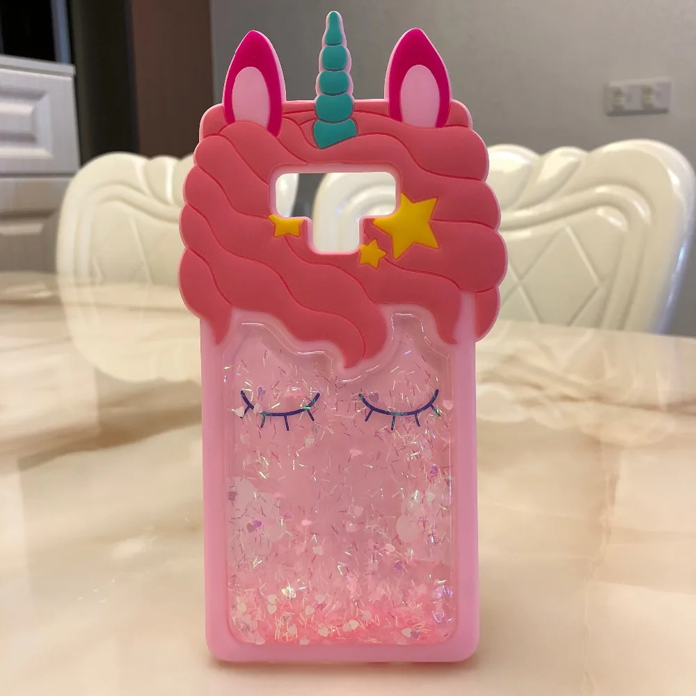 

3D Unicorn eyelashes Horse Quicksand Rubber Case For Samsung Galaxy NOTE 9 Silicon Cartoon Cover Back For Galaxy NOTE 9