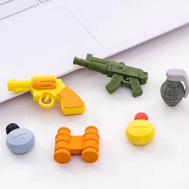 3pcs/set Creative Weapons Pistol Shape Pencil Rubber Eraser Correction Kawaii Stationery School Supplies Kids Gifts