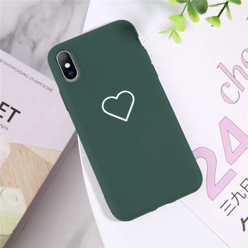 Зеленый Lovebay милый чехол для телефона для iPhone 11 Pro 6 6s 7 8 Plus X XR XS Max милый мультфильм простое любовное сердечко Мягкий ТПУ задний чехол s - Цвет: Зеленый