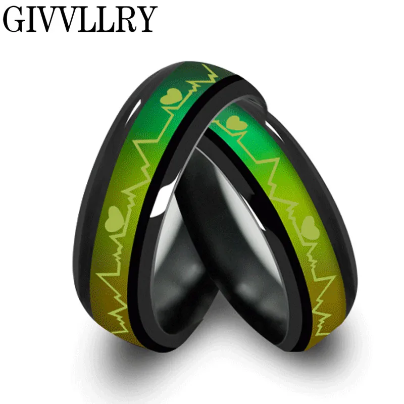 Fashion Titanium Black Mood Rings Temperature Emotion Feeling Engagement Rings for Women Men Jewelry Change Rings for Couples