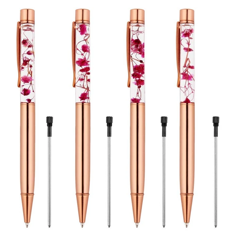 

Dry Flower Ballpoint Pen, Dynamic Liquid Flower Pen, Metal Ballpoint Pen, Black Ink Refill Ballpoint Pen Writing Stationery Sc