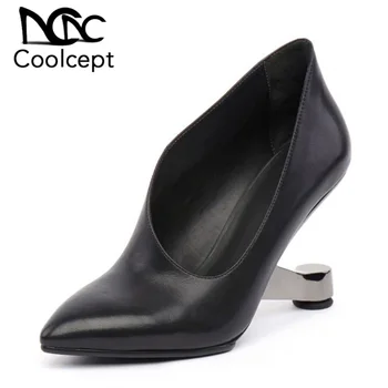 

CoolCept New Design 2019 Women Strange Heel Shoes Genuine Leather High Quality Pumps Fashion Sexy Party Club Footwear Size 34-39